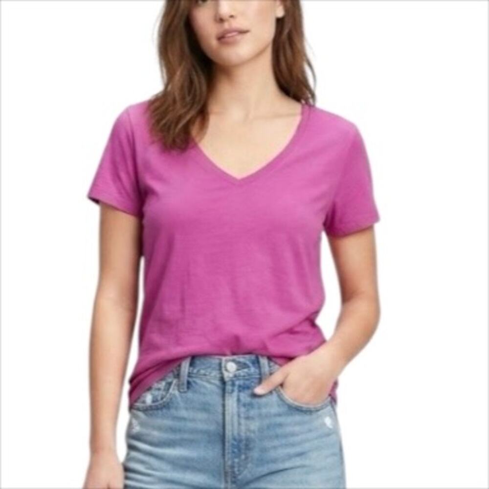 🔥 GAP V.Neck Short Sleeve Favorite Tee T-Shirt in Pink Size Large
